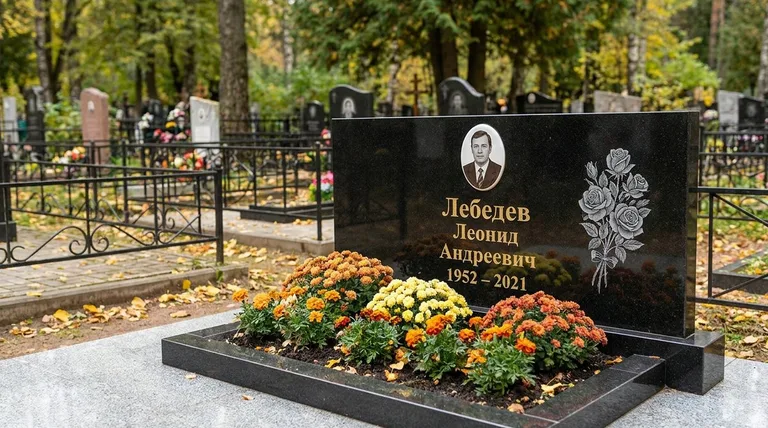 Памятник с гравировкой роз — выполненная работа «Лебедев» в Липецке