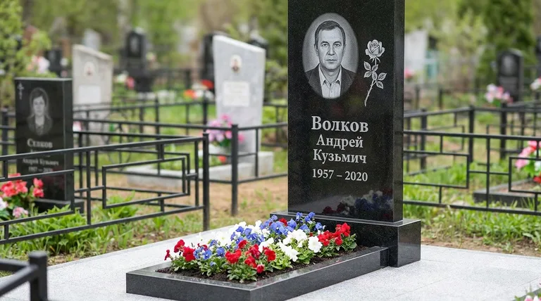 Памятник с гравировкой роз — выполненная работа «Волков» в Липецке