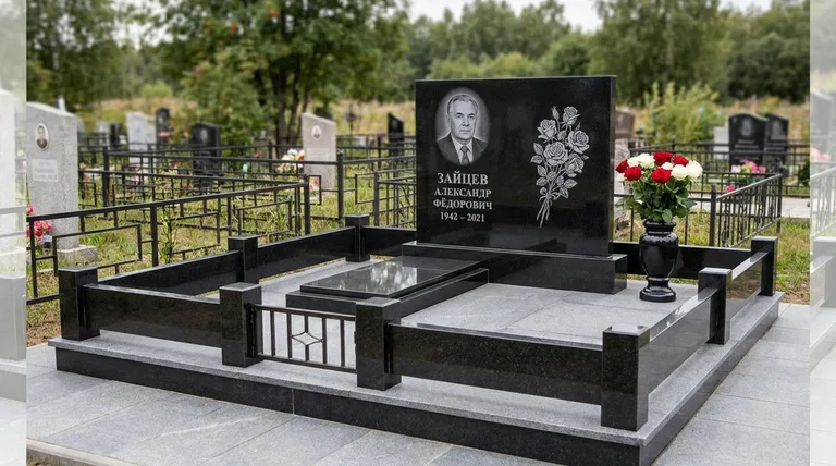 Памятник с гравировкой роз — выполненная работа «Зайцев» в Липецке
