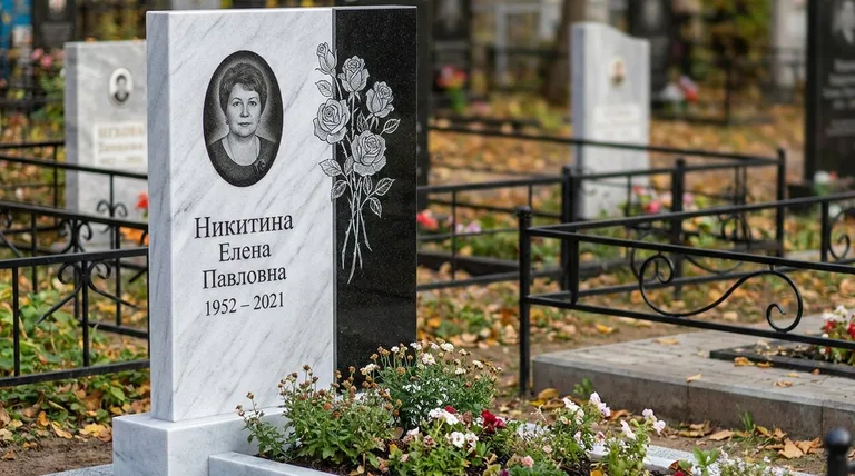 Памятник с гравировкой роз — выполненная работа «Никитина» в Липецке