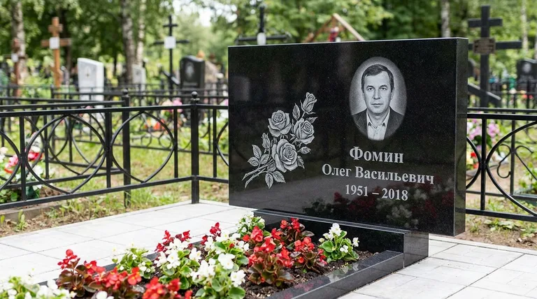 Памятник с гравировкой роз — выполненная работа «Фомин» в Липецке