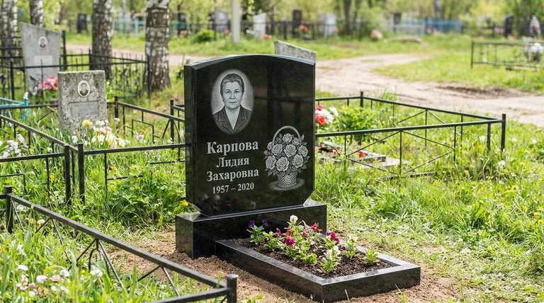 Памятник с гравировкой роз — выполненная работа «Карпова» в Липецке