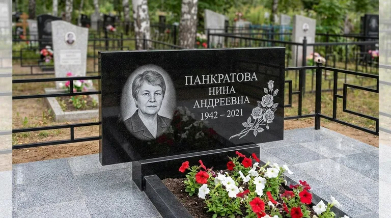 Памятник с гравировкой роз — выполненная работа «Панкратова» в Липецке