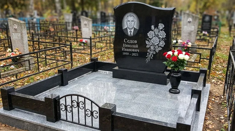Памятник с гравировкой роз — выполненная работа «Седов» в Липецке