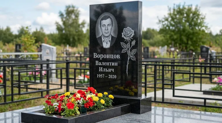 Памятник с гравировкой роз — выполненная работа «Воронцов» в Липецке