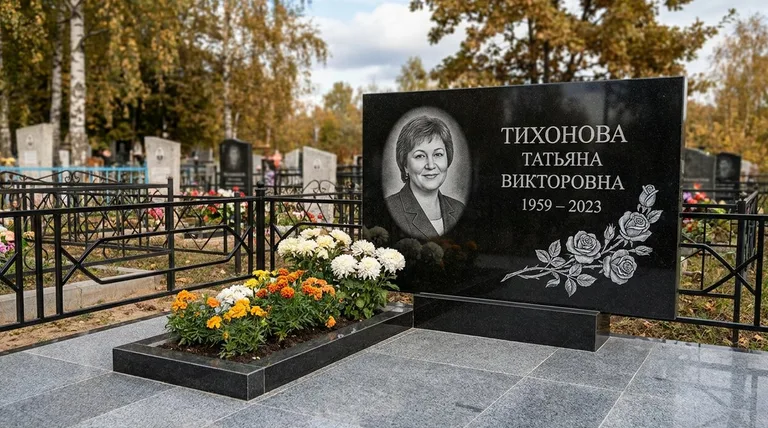 Памятник с гравировкой роз — выполненная работа «Тихонова» в Липецке