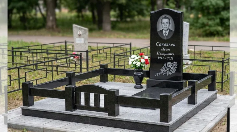 Памятник с гравировкой роз — выполненная работа «Савельев» в Липецке