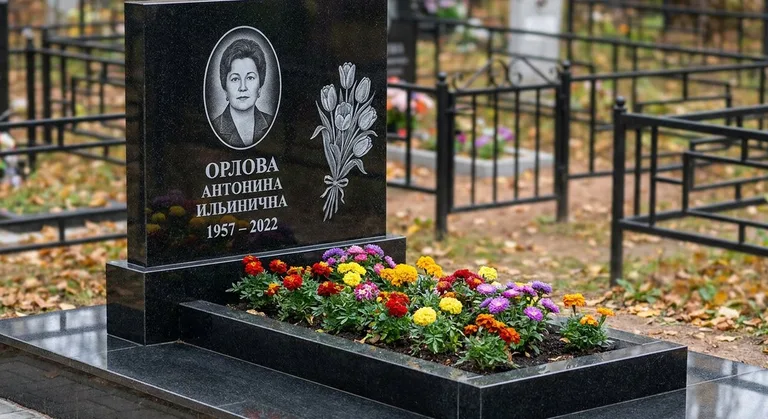 Памятник с гравировкой тюльпанов — выполненная работа «Орлова» в Липецке