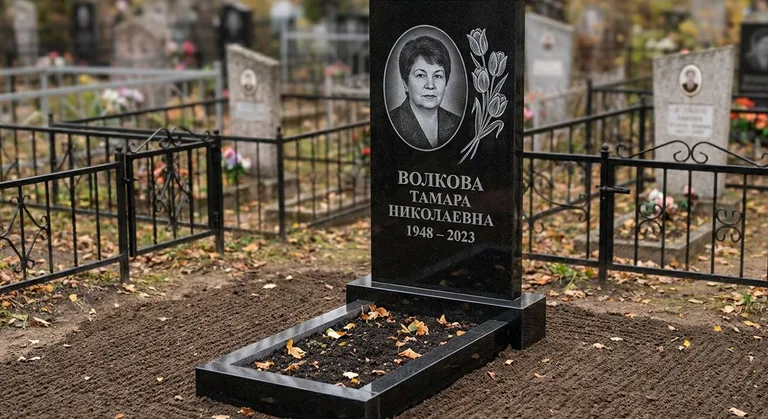 Памятник с гравировкой тюльпанов — выполненная работа «Волкова» в Липецке