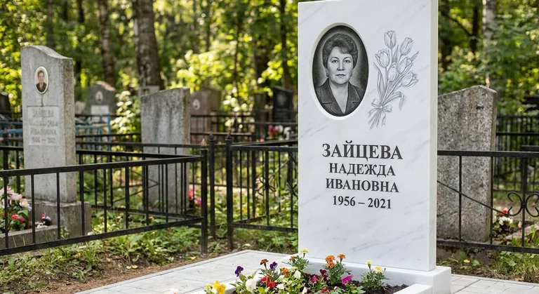Памятник с гравировкой тюльпанов — выполненная работа «Зайцева» в Липецке