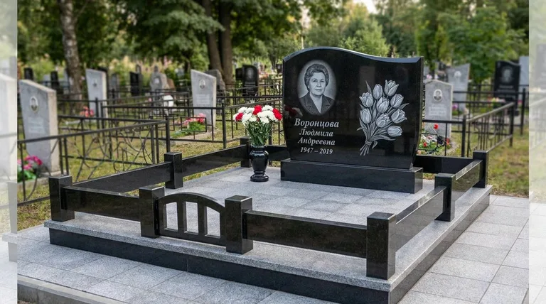 Памятник с гравировкой тюльпанов — выполненная работа «Воронцова» в Липецке