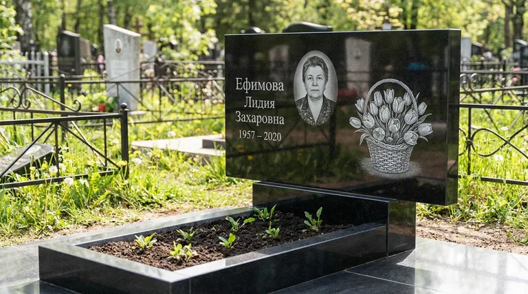 Памятник с гравировкой тюльпанов — выполненная работа «Ефимова» в Липецке