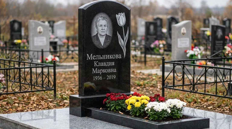 Памятник с гравировкой тюльпанов — выполненная работа «Мельникова» в Липецке