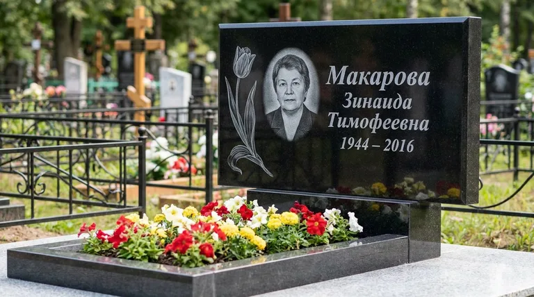 Памятник с гравировкой тюльпанов — выполненная работа «Макарова» в Липецке