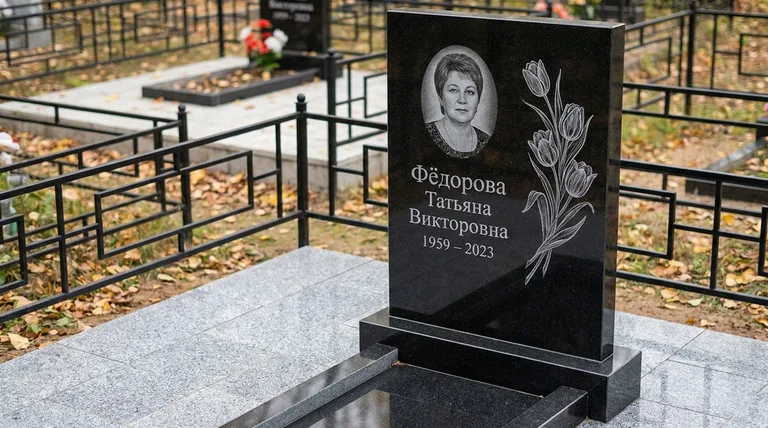Памятник с гравировкой тюльпанов — выполненная работа «Фёдорова» в Липецке