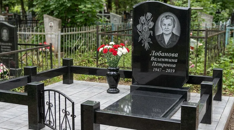 Памятник с гравировкой тюльпанов — выполненная работа «Лобанова» в Липецке