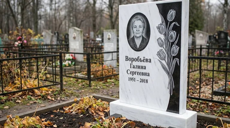 Памятник с гравировкой тюльпанов — выполненная работа «Воробьёва» в Липецке