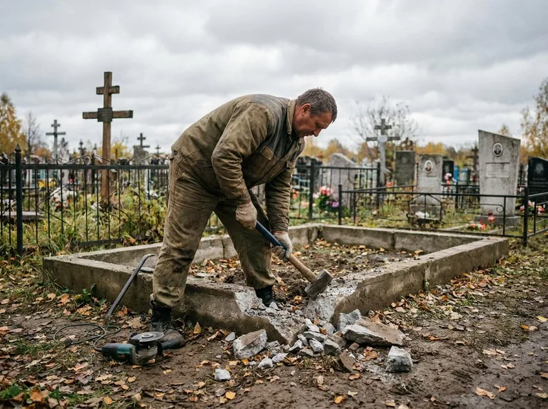 Демонтаж цветника на могиле в Липецке