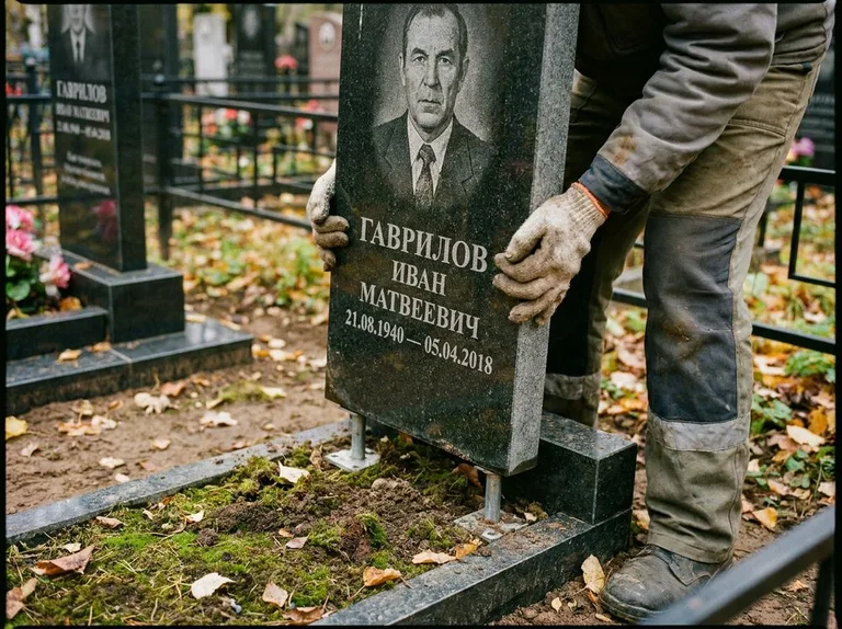 Демонтаж гранитного памятника (стелы) с могилы в Липецке