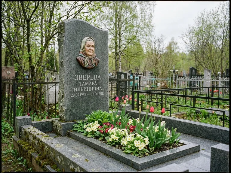 Керамический портрет на летнем кладбище в Липецке