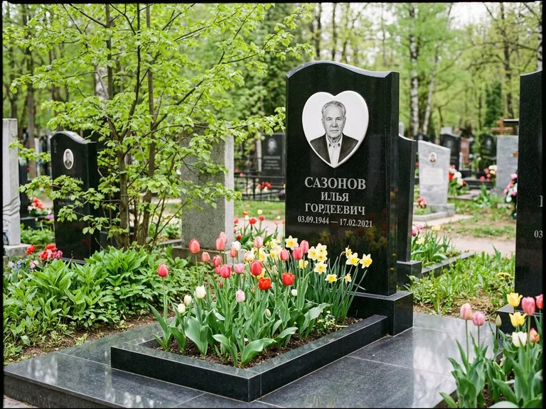 Цветной керамический портрет на памятнике в Липецке