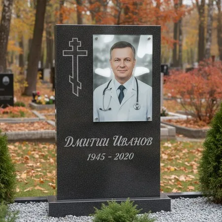 Портрет на стекле 180×240 мм на чёрной стеле в Липецке