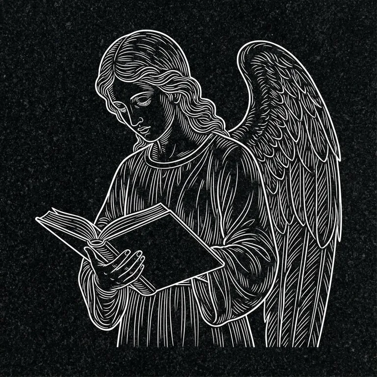 Эскиз гравировки ангела на памятник — ангел с раскрытой книгой в Липецке