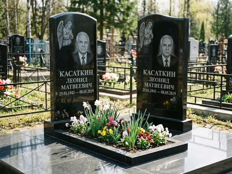 Памятник с гравировкой ангела — гравировка молящегося ангела в верхней части стелы, работа «Касаткин» в Липецке