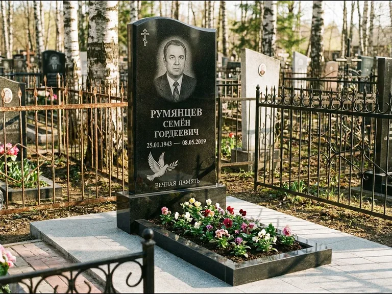 Памятник с гравировкой голубей — гравировка голубя с оливковой ветвью рядом с эпитафией, работа «Румянцев» в Липецке