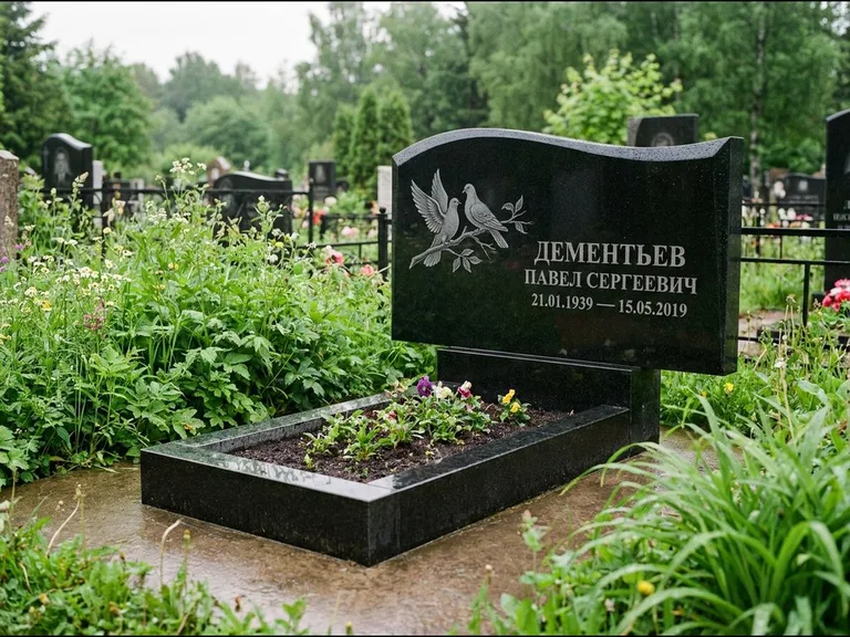 Памятник с гравировкой голубей — гравировка голубей, работа «Дементьев» в Липецке