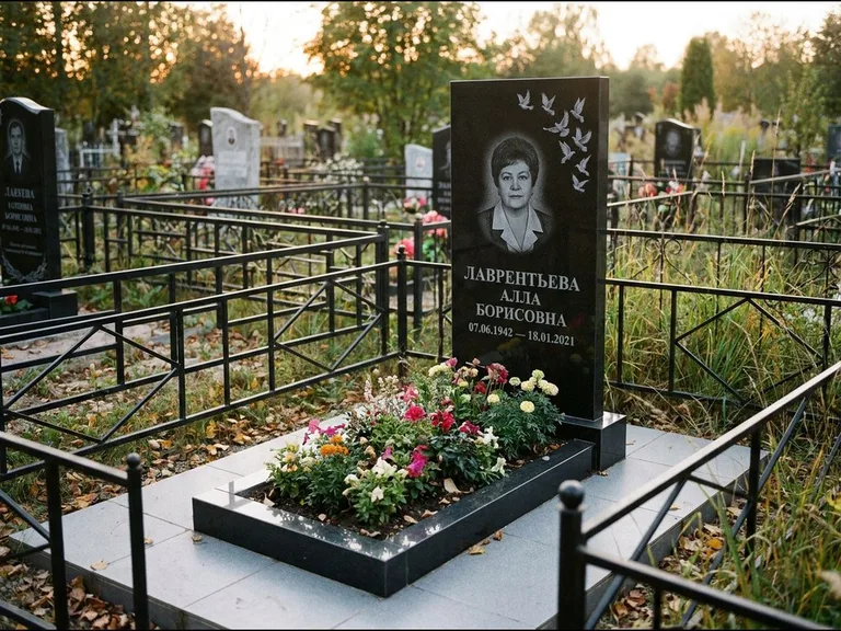 Памятник с гравировкой голубей — гравировка стаи голубей, взлетающей от угла стелы, работа «Лаврентьева» в Липецке