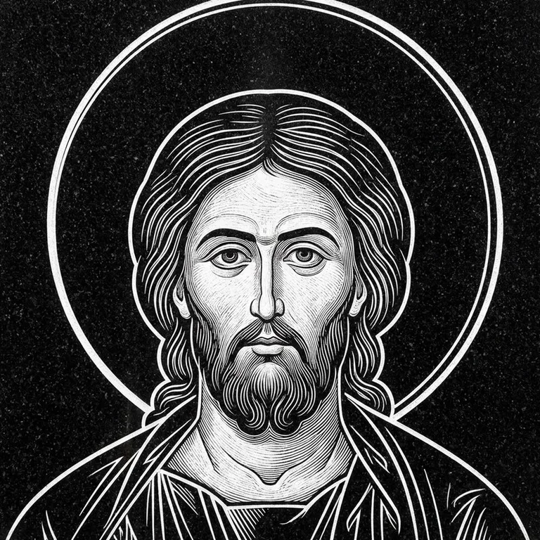 Эскиз иконы: Архангел Михаил — воинам и мужчинам, гравировка на памятник в Липецке