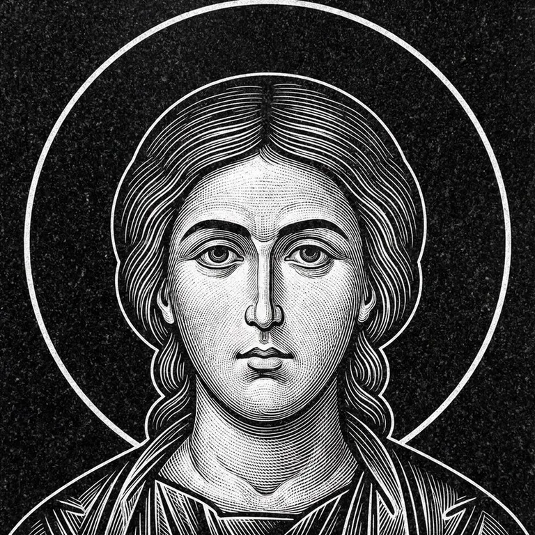 Эскиз иконы: Георгий Победоносец — воинам, гравировка на памятник в Липецке