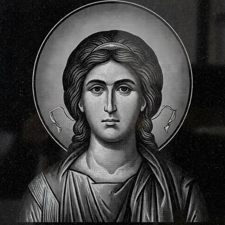 Эскиз иконы: Архангел Михаил (полутон) — образ архангела в полутонах, гравировка на памятник в Липецке
