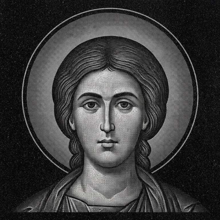 Эскиз иконы: Георгий Победоносец (полутон) — воинский образ, гравировка на памятник в Липецке