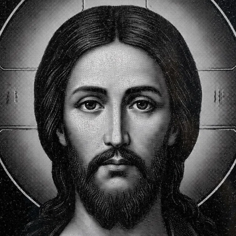 Эскиз иконы: Спас Вседержитель (полутон) — объёмный лик, светотень, гравировка на памятник в Липецке