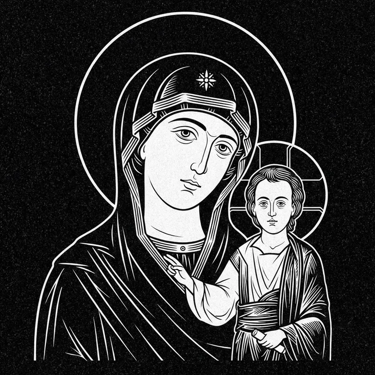 Эскиз иконы: «Утоли моя печали» — облегчение скорби, гравировка на памятник в Липецке