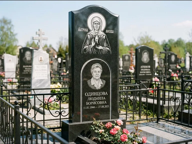 Памятник с гравировкой иконы — Владимирская икона Божией Матери с Младенцем, работа «Зотов» в Липецке