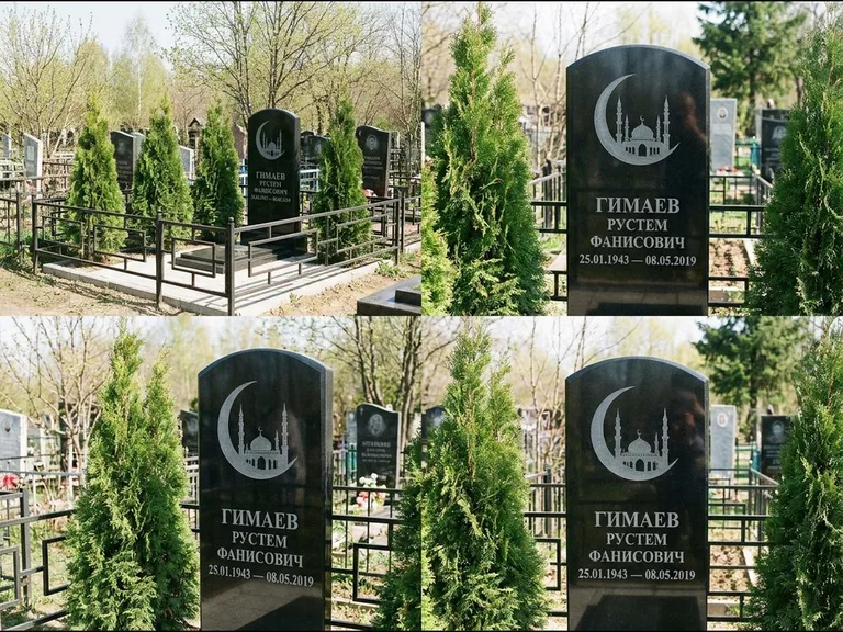 Памятник с гравировкой полумесяца — гравировка полумесяца над силуэтом мечети, работа «Гимаев» в Липецке