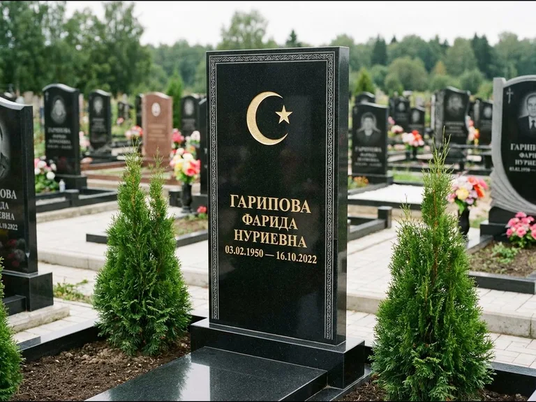 Памятник с гравировкой полумесяца — гравировка полумесяца, работа «Гарипова» в Липецке
