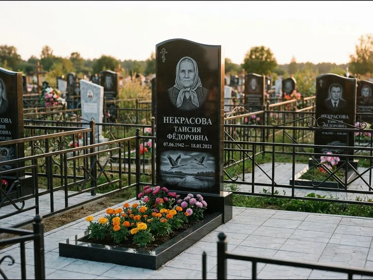 Памятник с гравировкой журавлей — гравировка пары журавлей над гладью озера в нижней части, работа «Некрасова» в Липецке