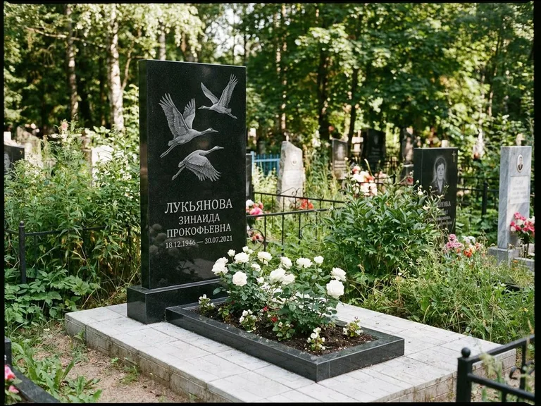 Памятник с гравировкой журавлей — гравировка журавлей, работа «Лукьянова» в Липецке