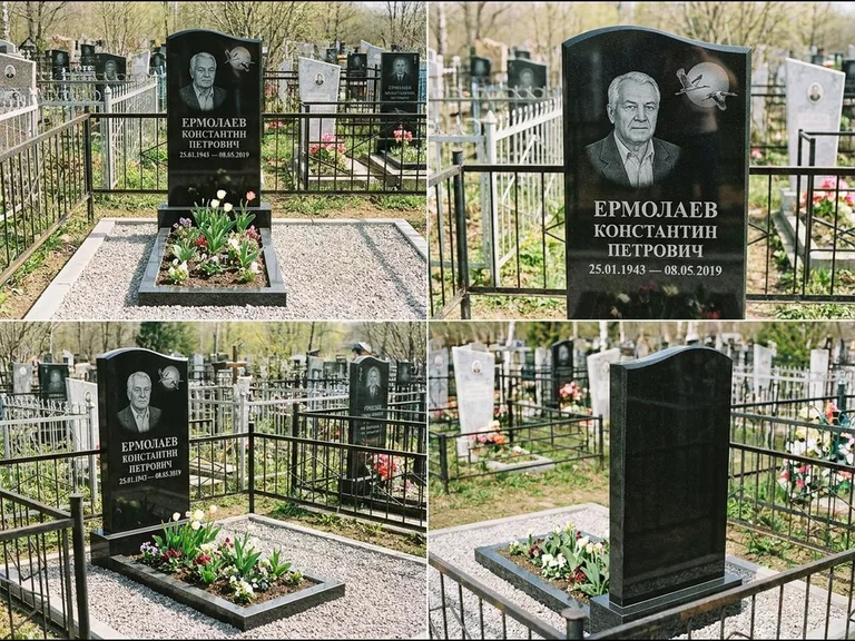 Памятник с гравировкой журавлей — гравировка клина журавлей на фоне солнечного диска, работа «Ермолаев» в Липецке