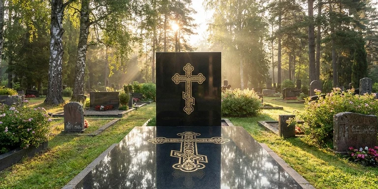 Гравировка креста на памятнике в Липецке — православный восьмиконечный крест на граните