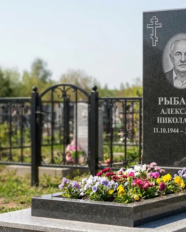 Двойной памятник под ключ с ярким цветником в Липецке