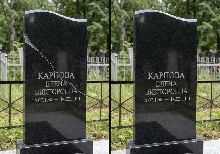 Заделка трещины на чёрном граните: до и после в Липецке