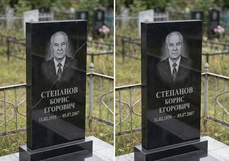 Восстановление надписи и портрета на памятнике: до и после в Липецке