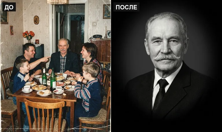 Ретушь фото на памятник — выделение из группового: до и после в Липецке