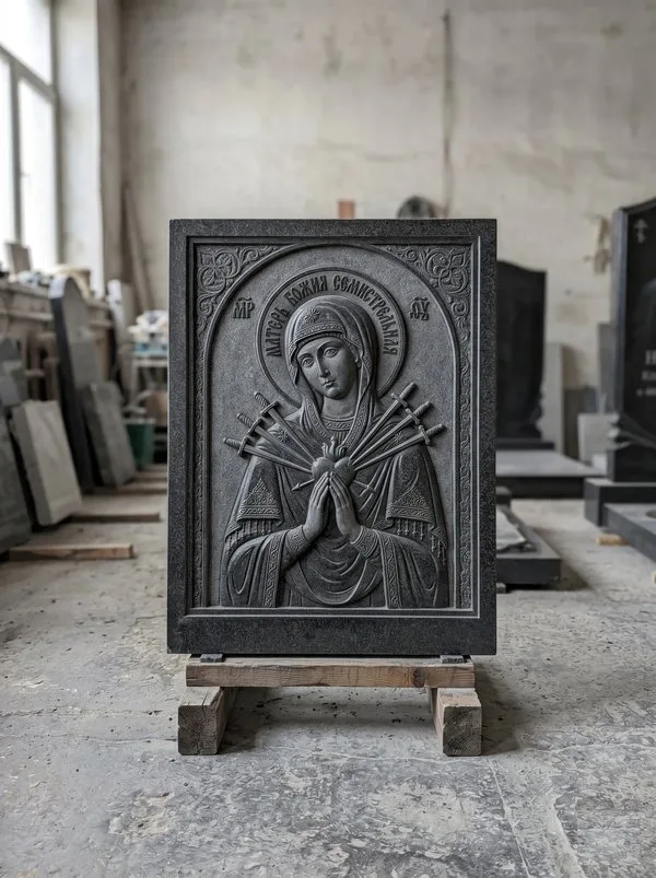Богородица Семистрельная (барельеф) — скульптура на памятник, гранит, высота 50 см