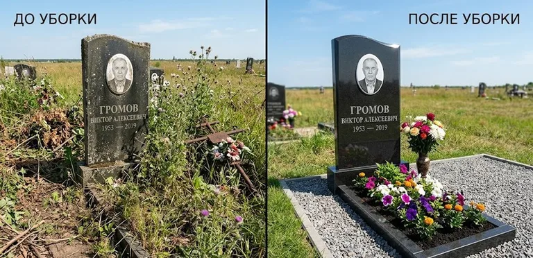 Уборка участка с обелиском до и после в Липецке
